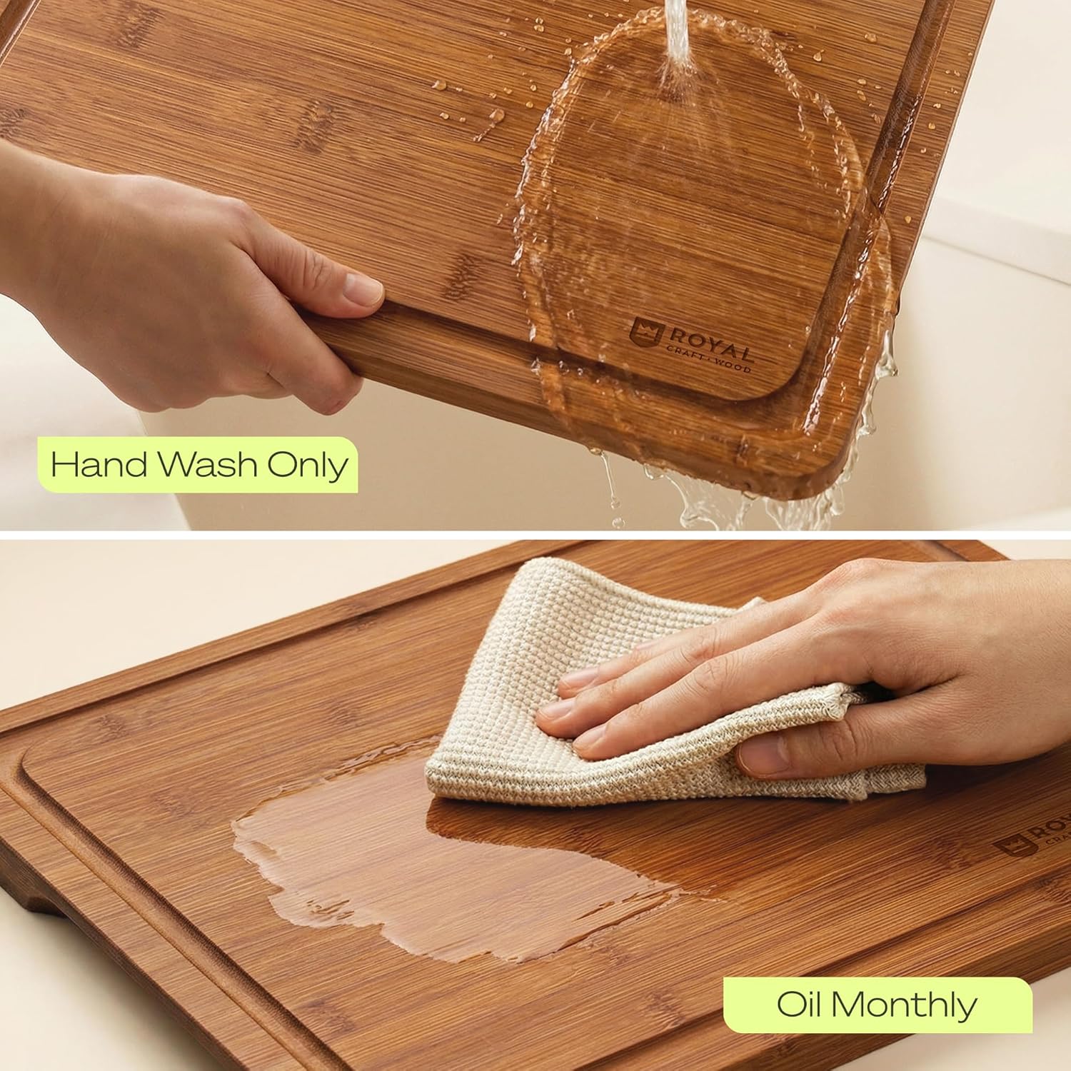 ROYAL CRAFT WOOD Wooden Cutting Boards for Kitchen Meal Prep & Serving - Bamboo Non Toxic Cutting Board Set with Deep Juice Groove Side Handles - Charcuterie & Chopping Butcher Block for Meat (3 Pcs) - Image 6