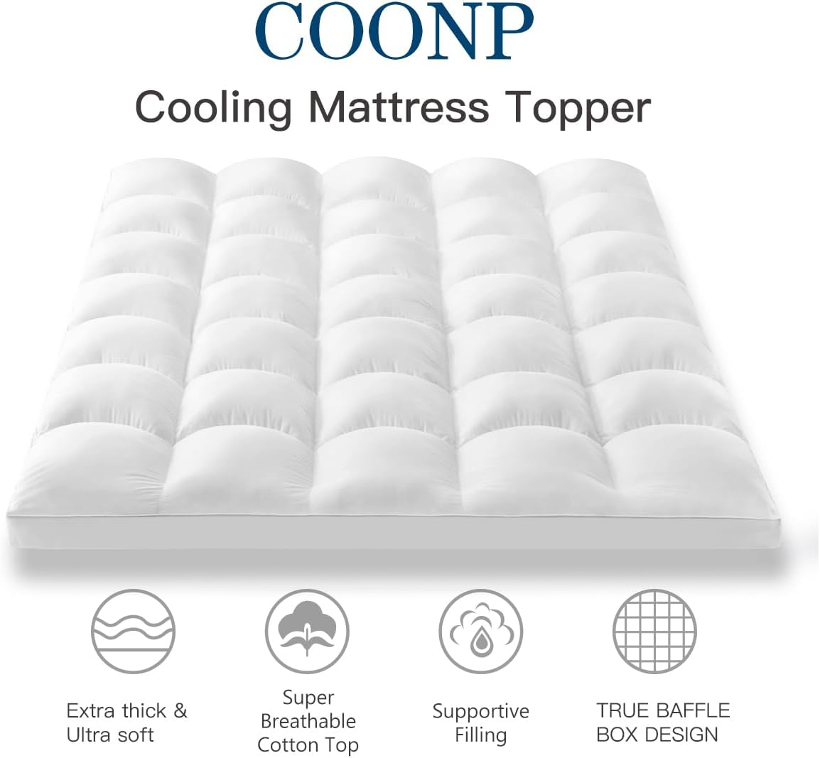 King Mattress Topper, Cotton Extra Thick Pillow Top Mattress Pad | 100% Cotton Top Bed Topper Protector, Cooling Mattress Cover for Back Pain, Soft Breathable for Hot Sleeper, White - Image 2