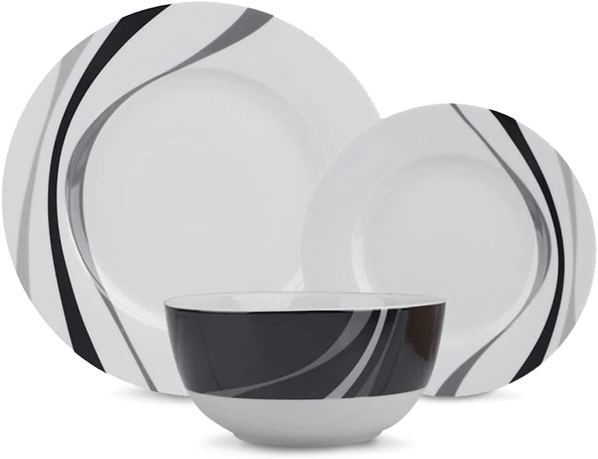 Amazon Basics 18-Piece Complete Kitchen Dinnerware Set, Microwave and Dishwasher Safe, Plates, Dishes, Bowls, Swirl, Heat Resistant, Service for 6, Everyday Use - Image 4