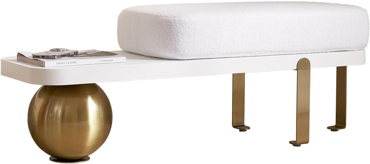 homary 47.2" Modern Entryway Bench, Wooden Boucle Upholstered Bench with Abstract Metal Legs, Lambswool Cushioned Seating for Entryway, Bedroom or Living Room - Image 9