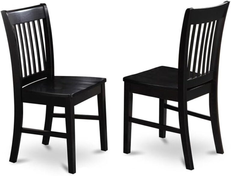 East West Furniture NFC-BLK-W Norfolk Dining Chairs - Slat Back Wood Seat Kitchen Chairs, Set of 2, Black