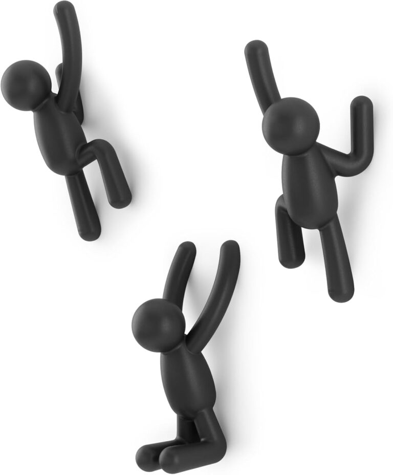 Umbra Buddy Wall Hooks, Decorative Wall Mount Coat Hooks, Set of 3, Black | Easy install with hardware, holds 5lbs per hook, entryway bedroom bathroom dorm, playful hanging storage, recycled plastic