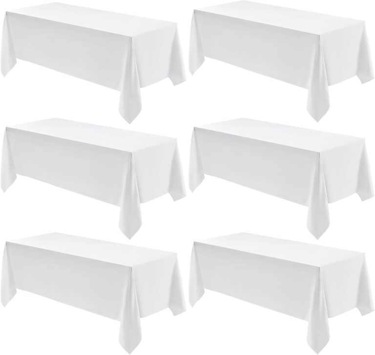 VidaFete Rectangle Table Cloths 60" x 102"，6 Pack, White | Stain Wrinkle Resistant， Reusable Polyester Table Cover for Kitchen Dinning, Party, Wedding, Banquet, Buffet Decoration