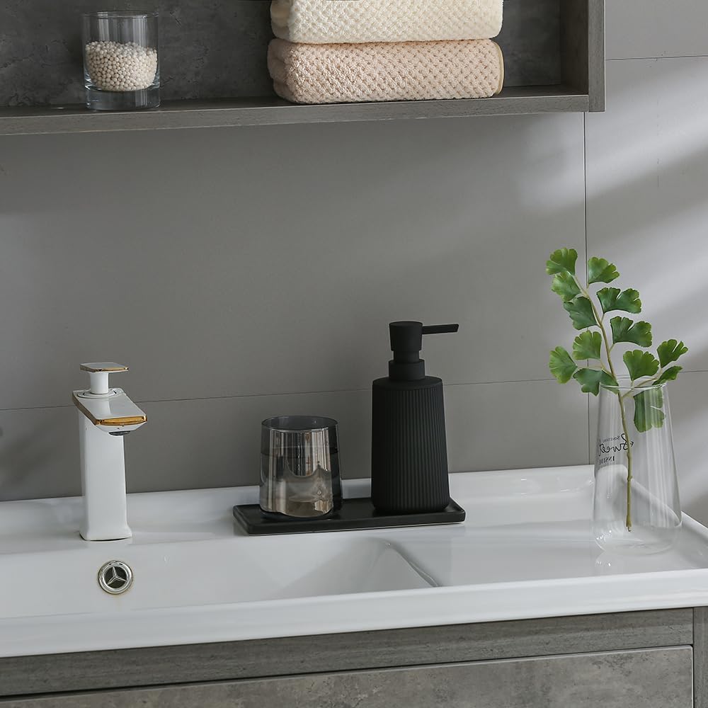 YAUKPH Small Soap Dispenser for Bathroom and Kitchen Matte Black | Modern Farmhouse Striped Style Plastic Hand Soap Dish Soap Dispenser with Pump - Image 4