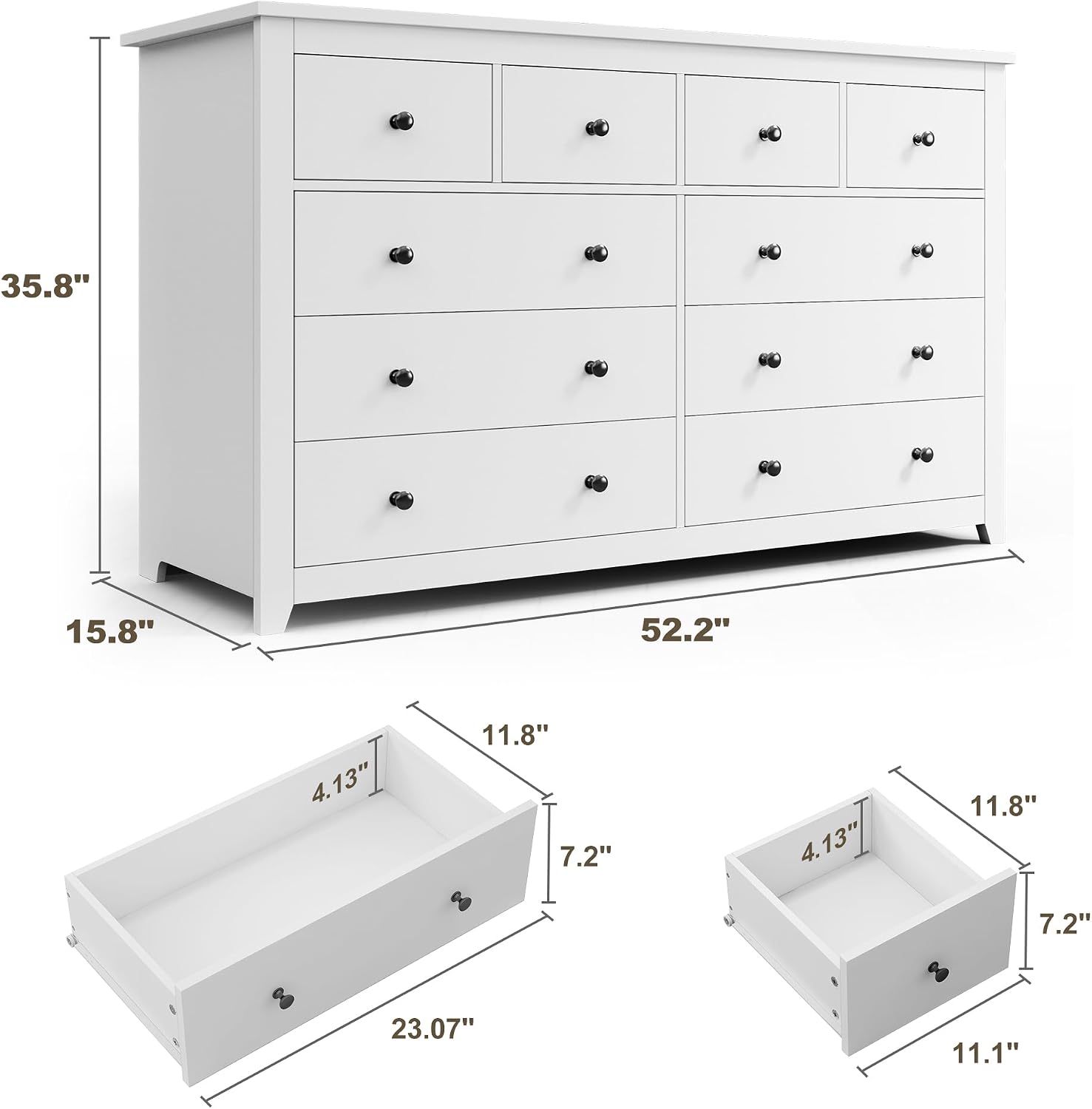 EnHomee White Dresser for Bedroom with 10 Drawer, Multi-Layer Organization | Modern Wood Chest, 52"W TV Stand Versatile for Living Room Entryway Closet, Metal Frame and Handles, Smooth Glides, Anti-Tip - Image 2