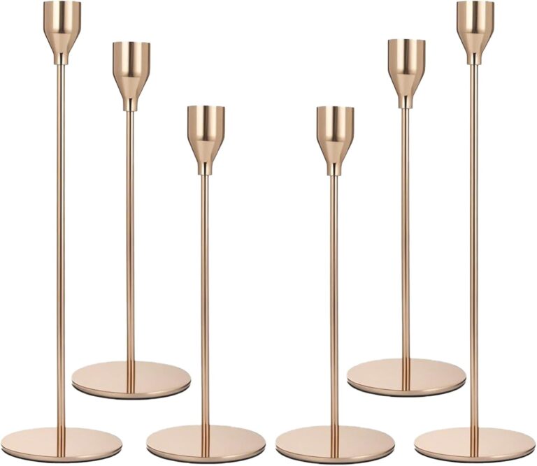 French Gold Candle Holders Set of 6, Metal Taper Candle Holders, Gold Candlestick Holders, Fits 2.2cm Thick Candle&Led Candles, for Table Centerpiece, Mantels, Weddings, Dining, Party