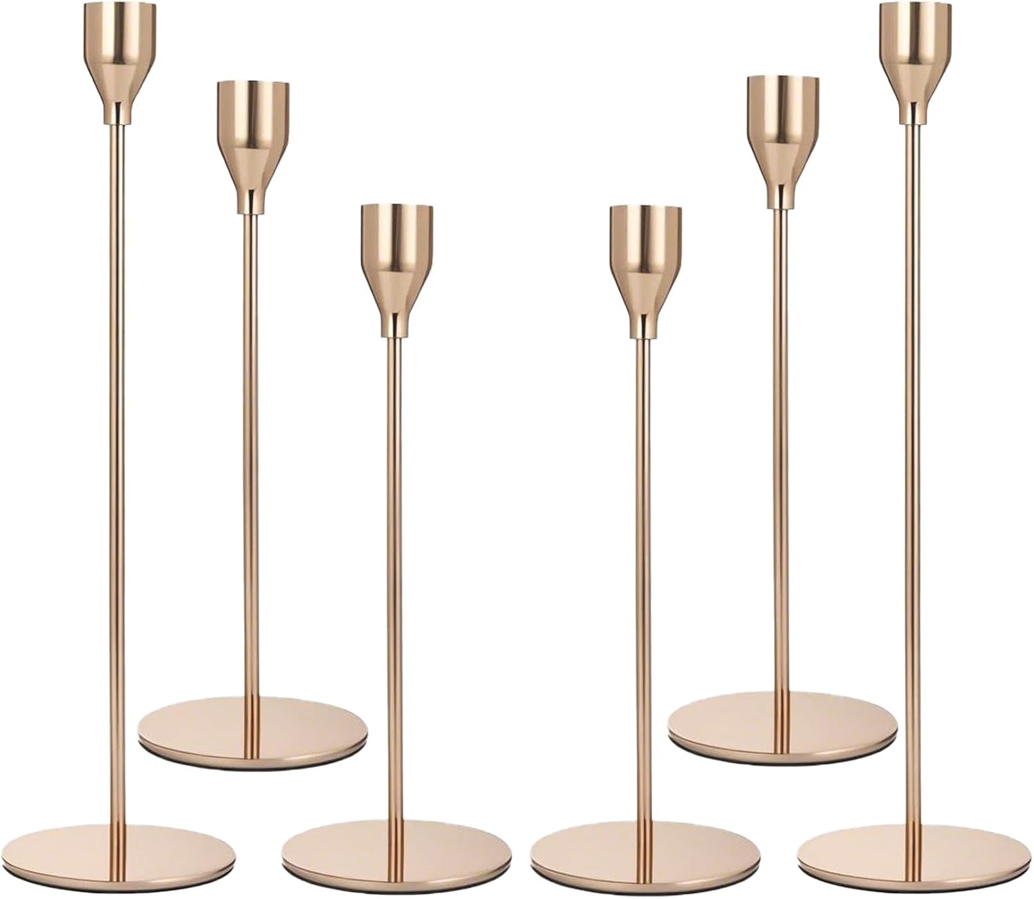 French Gold Candle Holders Set of 6, Metal Taper Candle Holders, Gold Candlestick Holders, Fits 2.2cm Thick Candle&Led Candles, for Table Centerpiece, Mantels, Weddings, Dining, Party