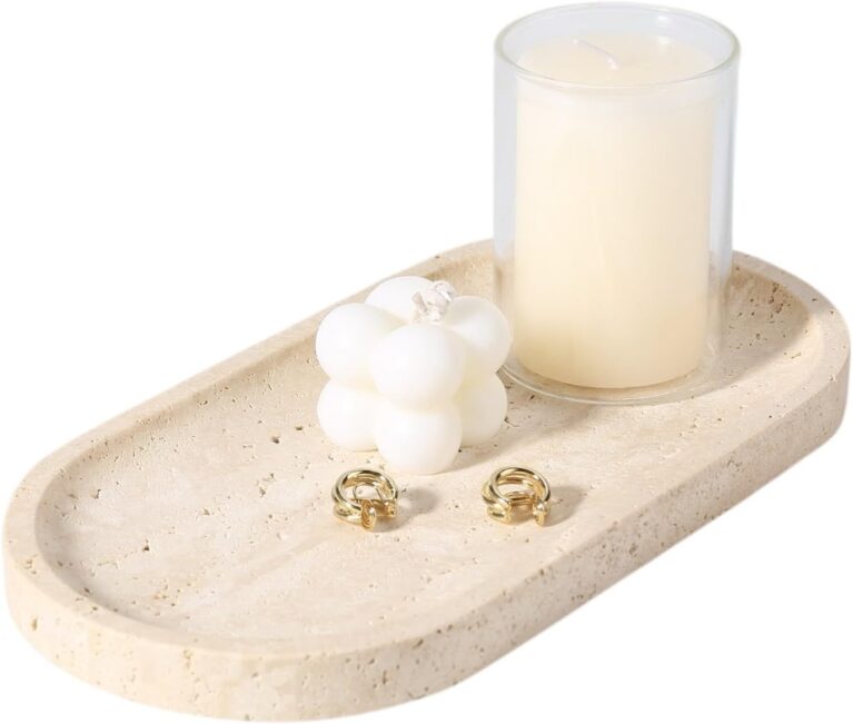 Natural Marble Tray for Bathroom Counter, 10" x 5" Travertine Marble Storage Trays for Perfume, Cosmetics, Jewelry, Vanity Tray Stone Trays for Home, Decorative Tray for Dresser Organizer