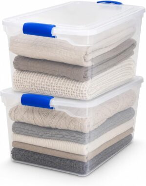 HOMZ Clear Plastic Storage Bins w/L...