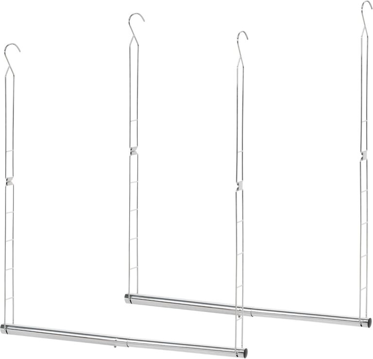 STORAGE MANIAC Hanging Closet Rod, Adjustable Width and Height Closet Hanging Organizer, Space-Saving Clothes Hanging Bar, Closet Extender Hanging Rod Double Closet Hanging Rod, 2 Pack Chrome