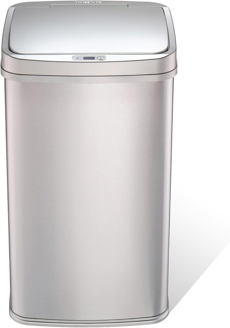 Ninestars 13 Gallon Automatic Trash Can, 50L Touchless Motion Sensor Garbage Can with Odor-Sealing Lid, Rectangular Stainless Steel, Silver Trim