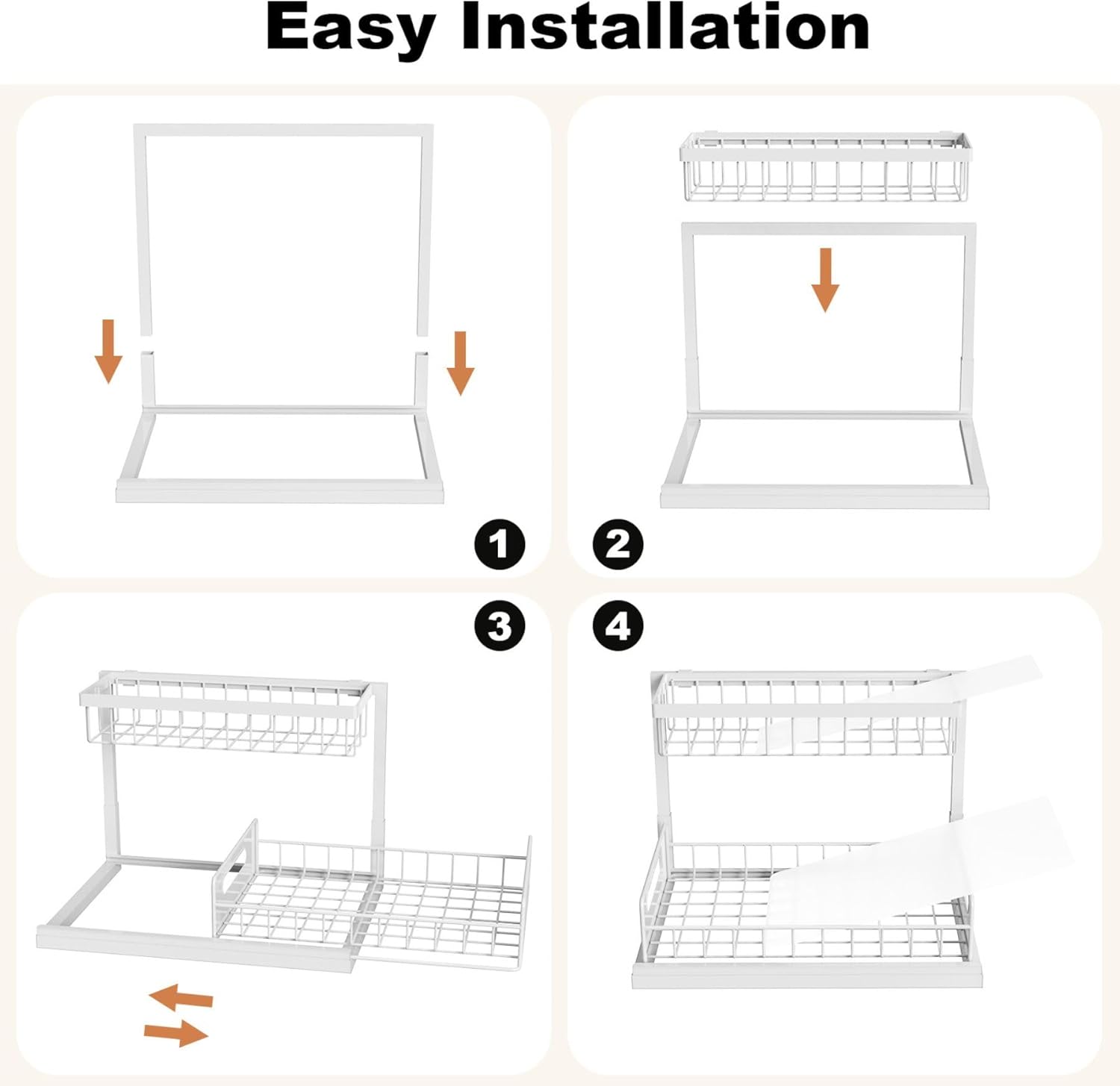 Under Sink Organizer, L-Shaped 2 Tier Pull Out Cabinet Organizer | Slide Out Under Cabinet Storage, For Kitchen and Bathroom, Metal Under Sink Storage with Sliding Drawer, 50 lbs, White 2 Pack - Image 7