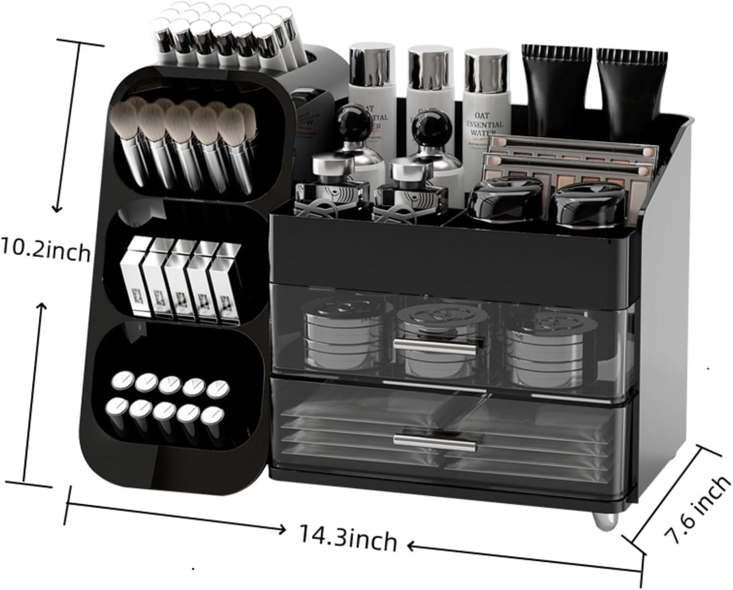 Makeup Organizer with Drawers, Large Capacity Countertop Organizers for Vanity,Bathroom and Bedroom Desk Cosmetics Organizer,Easy To Storage Skincare,Brushes,Lotions,Lipstick (Black) - Image 5