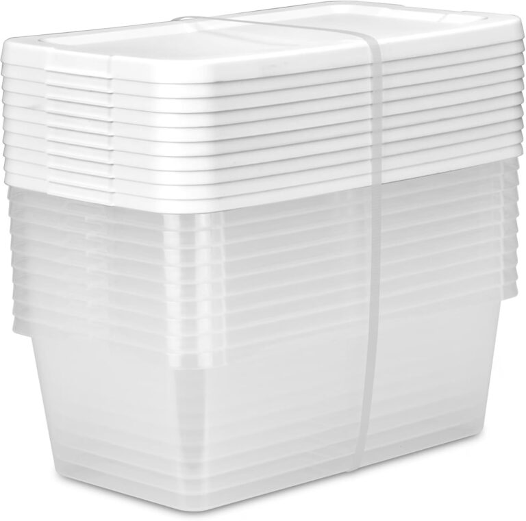 Set of (10) 6 Quart Storage Boxes, Clear Plastic Storage Bin with Snap-on Lid, White