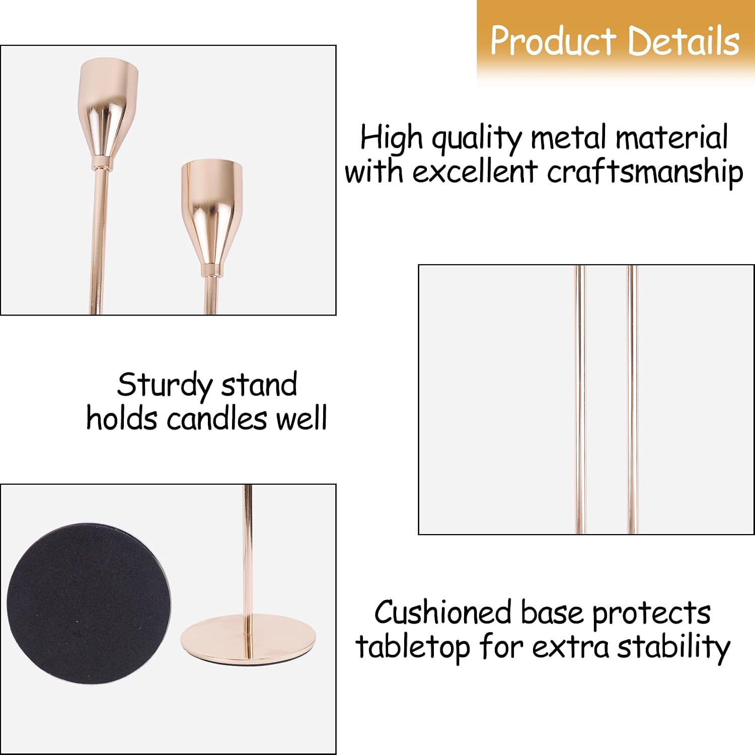 French Gold Candle Holders Set of 6, Metal Taper Candle Holders, Gold Candlestick Holders, Fits 2.2cm Thick Candle&Led Candles, for Table Centerpiece, Mantels, Weddings, Dining, Party - Image 4