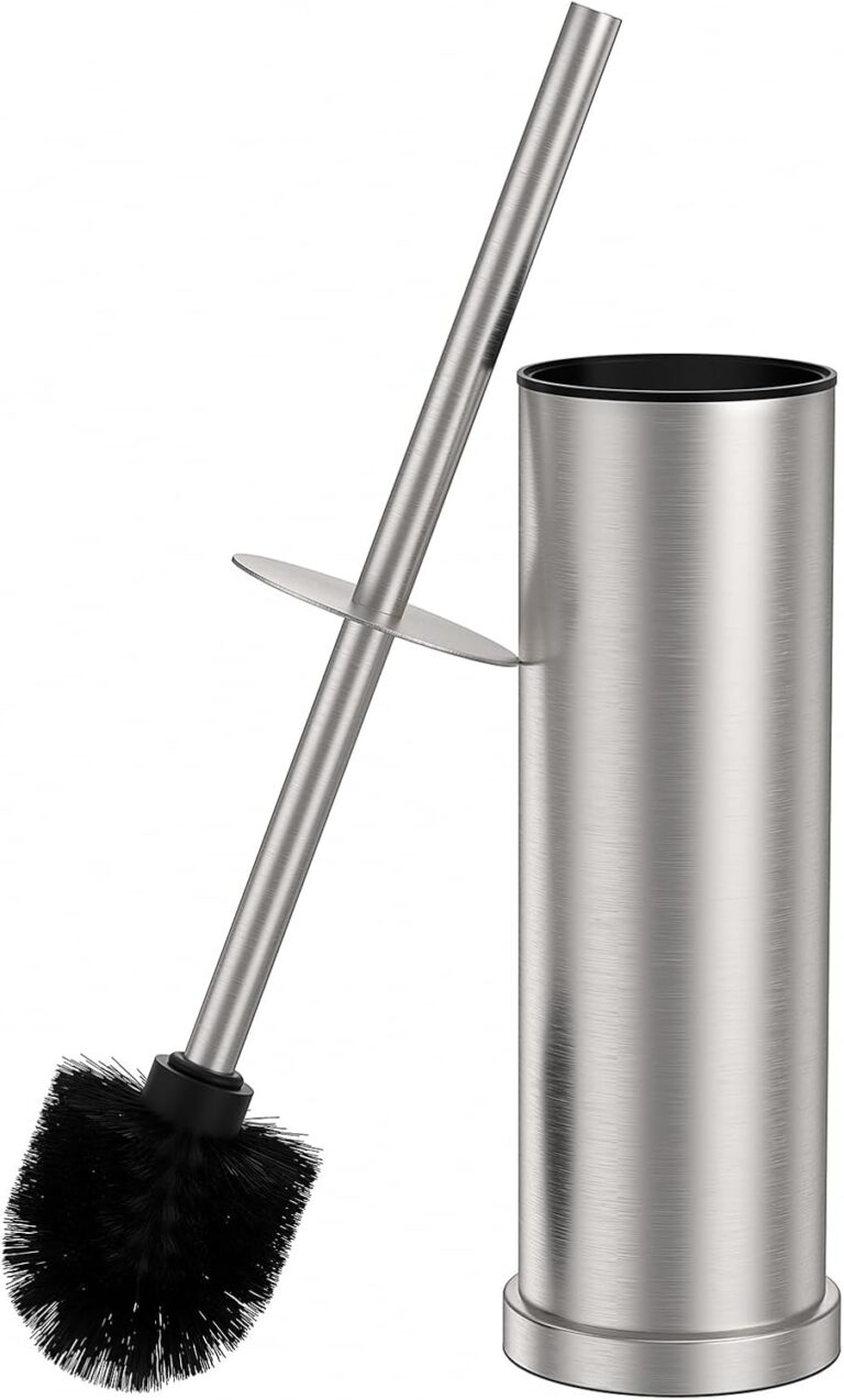 Stain Nickel Toilet Brush and Holder Set，Stainless Steel Heavy Duty Toilet Bowl Brush，Extra Long Handled Modern Toilet Cleaner Brush with Replaceable Head, Removable Inner Bowl, and Splash Protection
