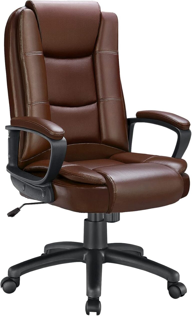 Adjustable High Back PU Leather Executive Office Chair, Brown | Ideal for office or home, 360° swivel, padded armrests, pneumatic height adjustment, Durable PU leather for long sitting