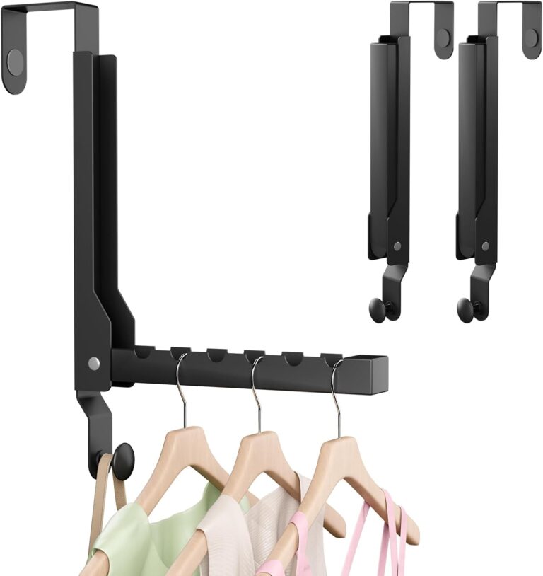 2 Pack Heavy Duty Over The Door Hooks, Over The Door Clothes Hanger, Over The Door Hanger, Foldable Over The Door Drying Rack for Laundry, Over Door Hook for Hanging Clothes,Rust-Resistant,Black
