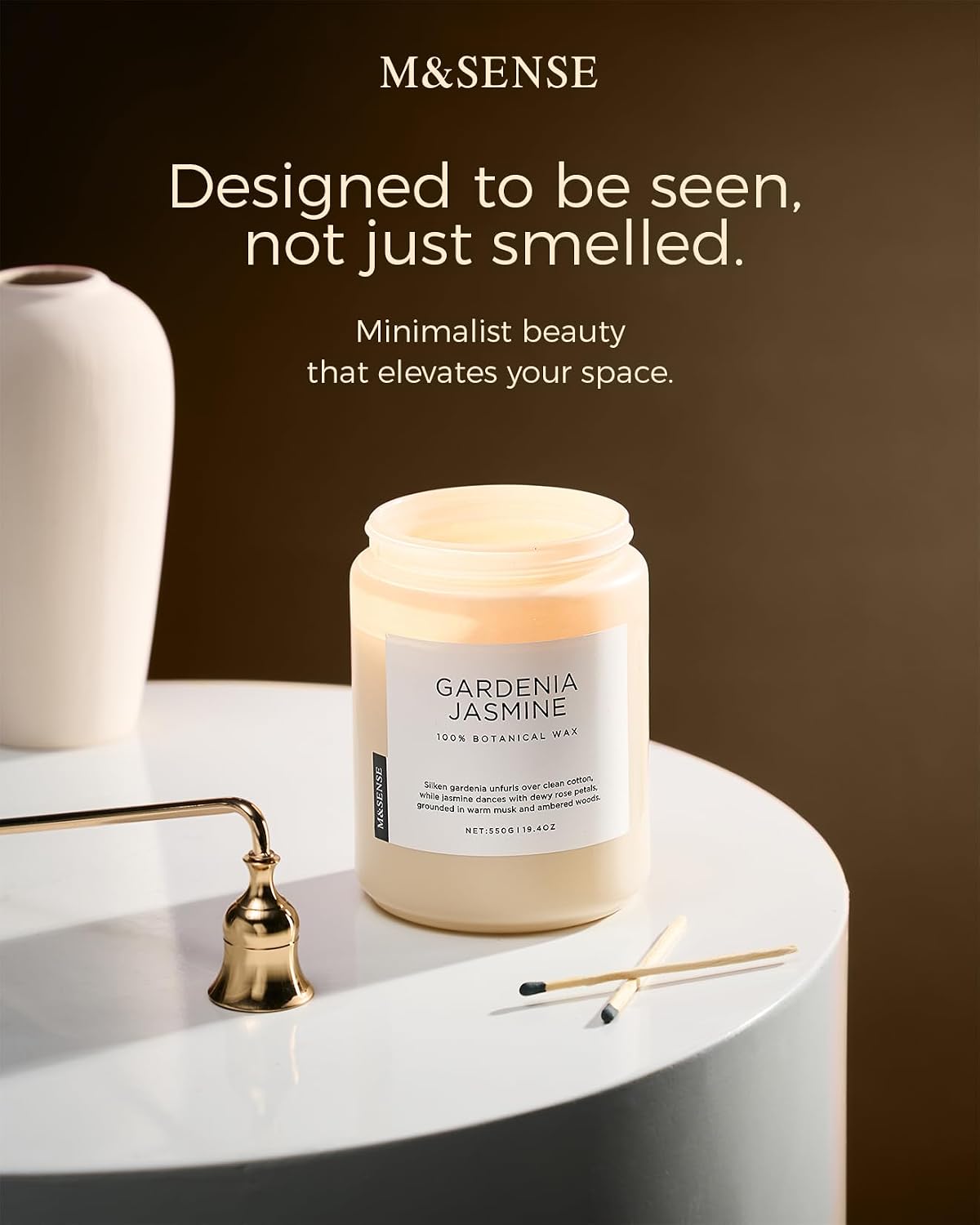 M&SENSE Large Gardenia Jasmine Home Scented Candles, 19.4oz Natural Soy Wax | 110 Hours Long Lasting, Slow Burn, Non Toxic Clean Burn, Spring Floral Scent Aromatherapy Gift for Women - Image 4