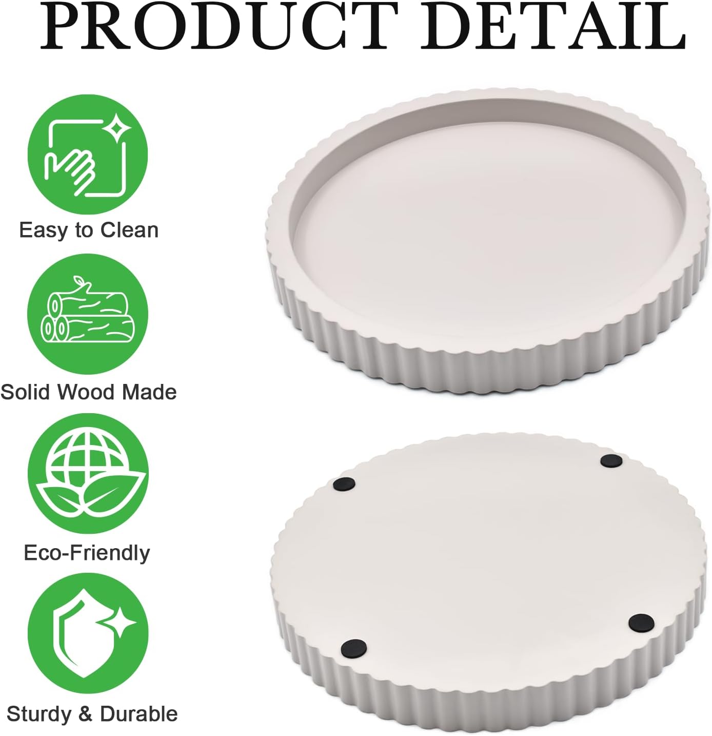 Modern Decorative Tray for Coffee Table, 11" Wooden Gray Beige Round Small Decor Tray for Candle, Perfume, Vanity, Kitchen Island Counter & Table Centerpiece - Image 4