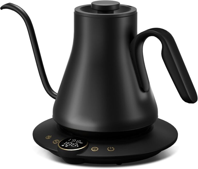 INTASTING Gooseneck Electric Kettle with ±1℉ Temperature Control 0.9 Liter | 1500W Quick Heating, Stainless Steel Inner, Pour Over Coffee & Tea, Keep Warm, Auto Shut-Off, Built-in Brew Timer, Black