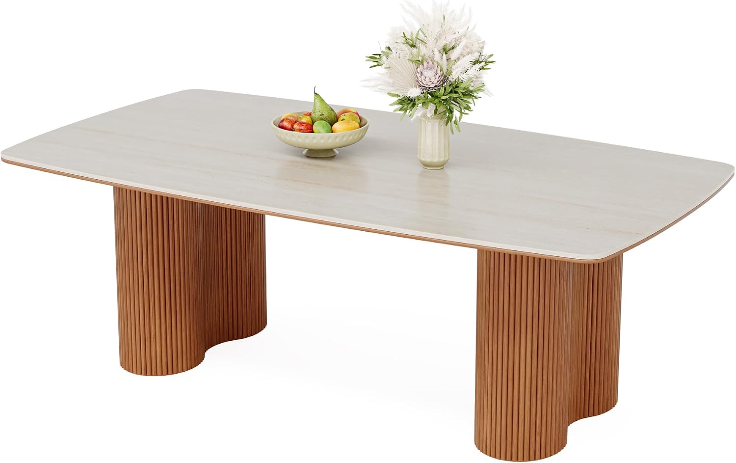 Tribesigns 78.7" Sintered Stone Dining Table for 8-10,Luxury Rectangular Kitchen Table with Solid Wood Legs, Mid-Century Dining Room Table for Living Room - Image 9
