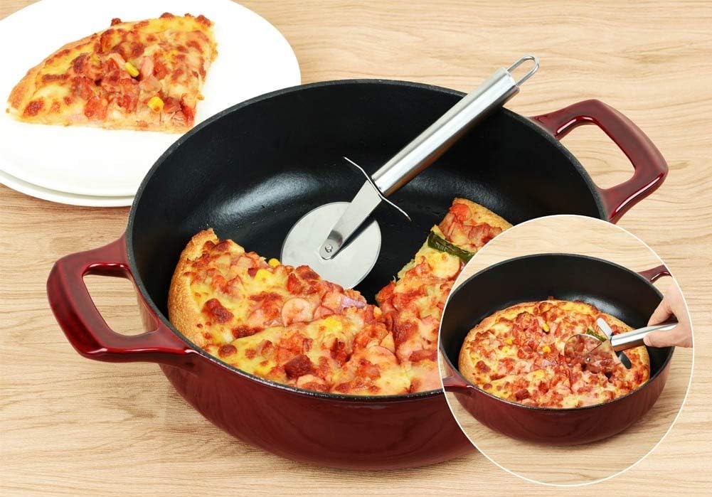 La Cuisine Enameled Cast Iron Braiser Sauté Pan Shallow Dutch Oven with Golden Knob for Lid Internal Matt Black Enamel 3.75 QT 11" / 28cm Ø Oven-Safe 550°F/276°C, Cranberry - Image 4