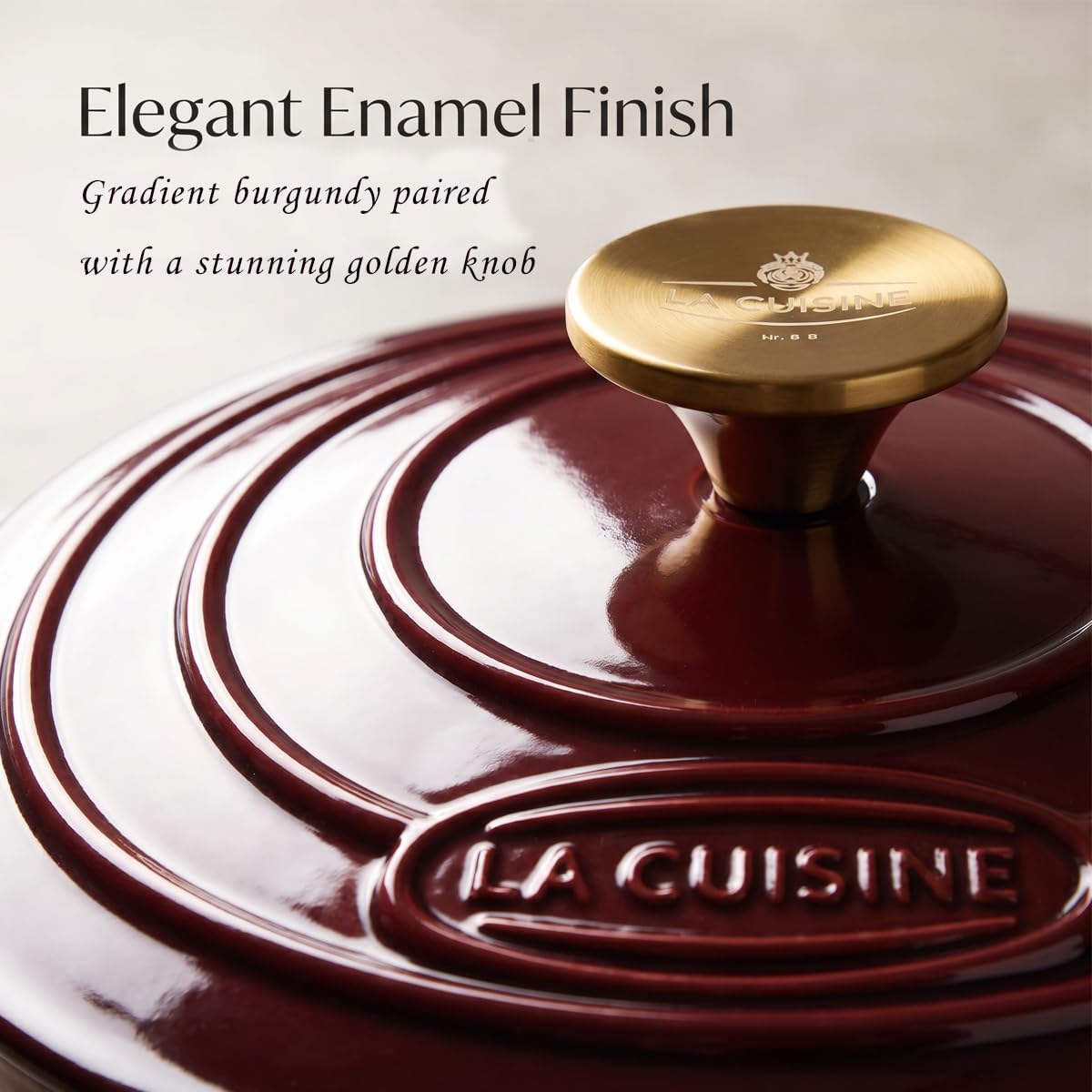 La Cuisine Enameled Cast Iron Dutch Oven Casserole Pot with Golden handle for Lid, Internal Matte Black Enamel Coating, 5 QT 10.5" / 26cm Ø, Oven-Safe 550°F/276°C, Cranberry - Image 4