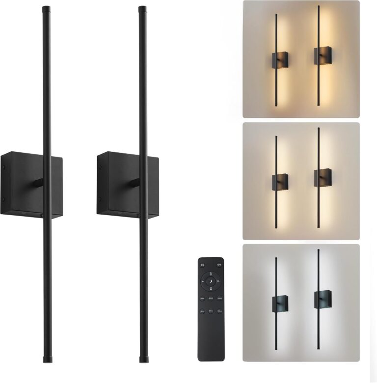 KARTOOSH Battery Operated Wall Sconces Set of 2 Wireless,28.3 Inch Black | Battery Removable, 3000-6000K, Stepless Dimming, Remote Control, Timer, Rotatable Wall Lights for Living Room, Bedroom