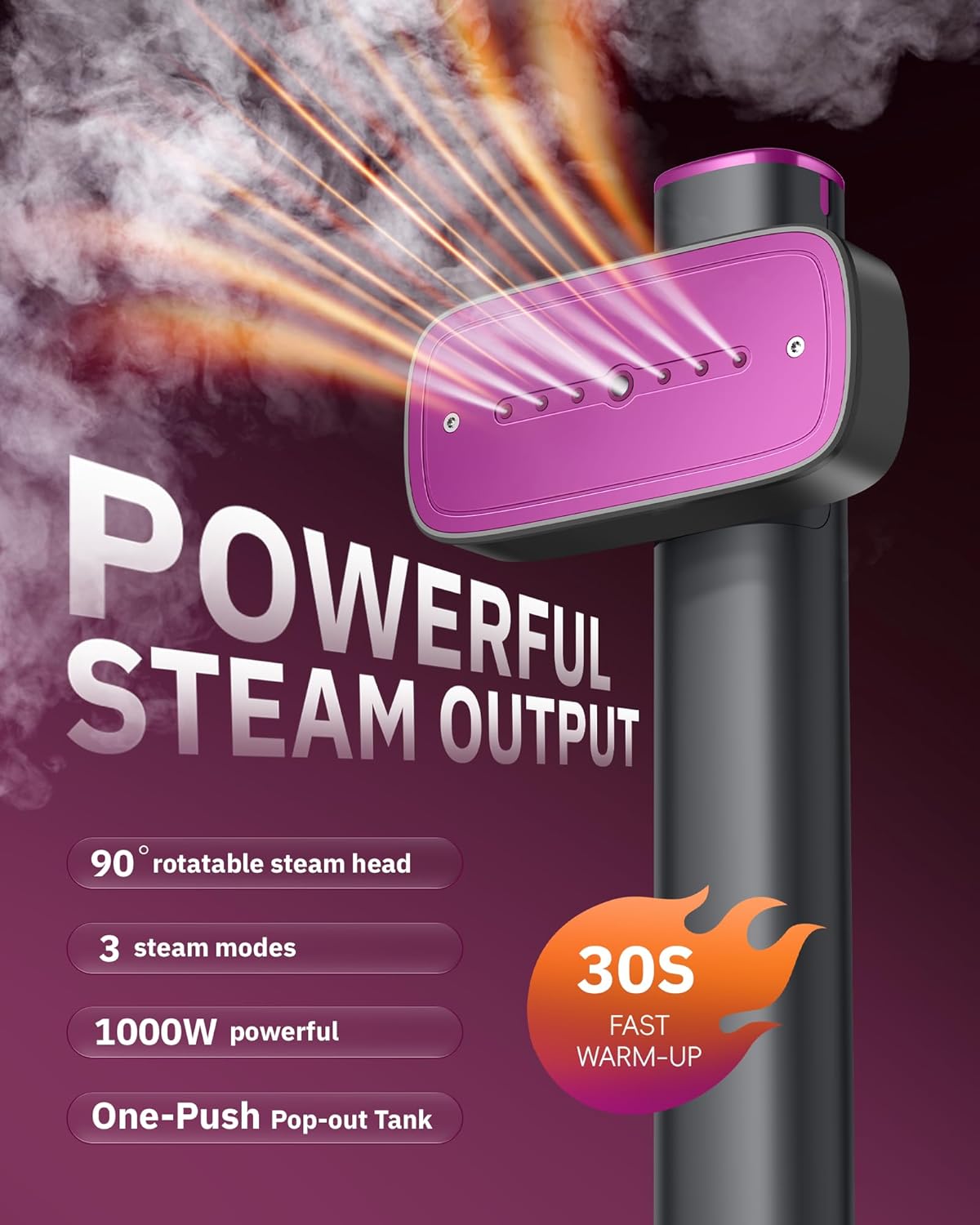 OGHom Steamer for Clothes, 110-240V Travel Steamer & Iron 2 in 1, 1000W Powerful Steam, Portable Handheld Garment Wrinkle Remover, 30s Fast Heat-Up with Dry & 2-Steam Control, for Global & Europe - Image 2