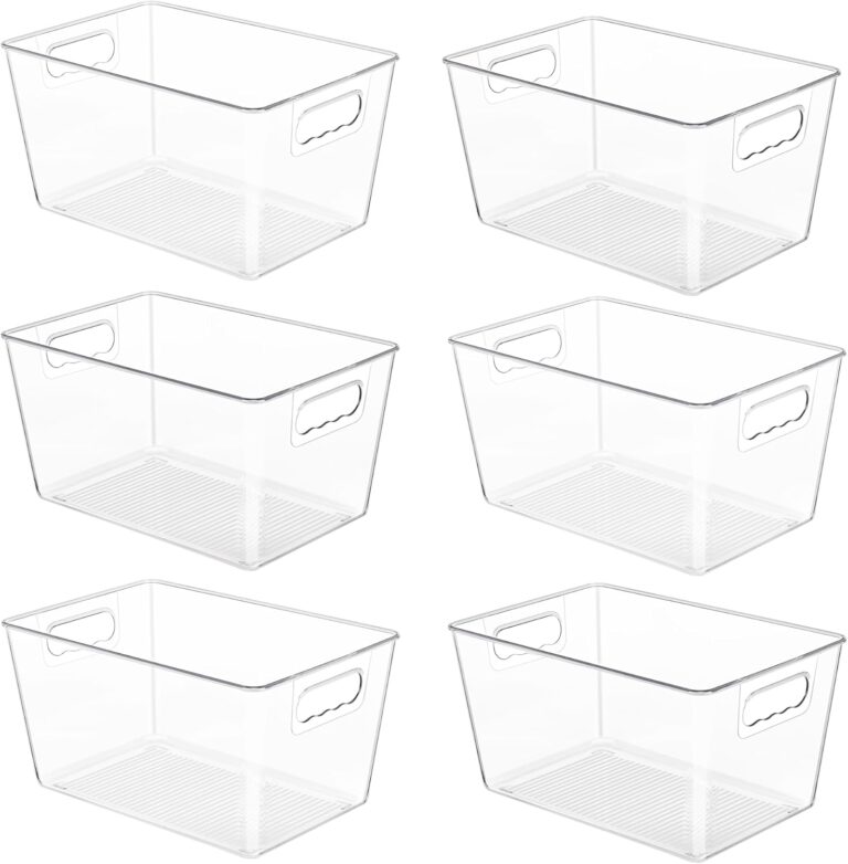 YIHONG 6 Pack Clear Storage Bins, Pantry Organizer Bins with Handle, Large | Plastic Bins, Pantry Storage Containers for Kitchen, Freezer, Cabinet, Closet, Bathroom, Under Sink Organizers and Storage