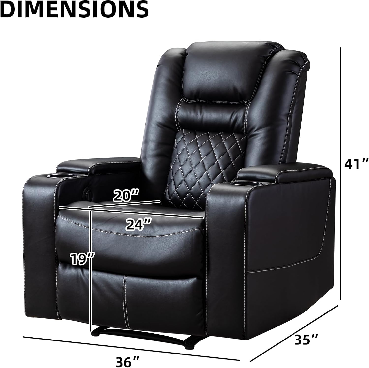 CANMOV Electric Power Recliner Chair with USB Ports and Cup Holders, Breathable Leather Home Theater Seating with Hidden Arm Storage (Black) - Image 2