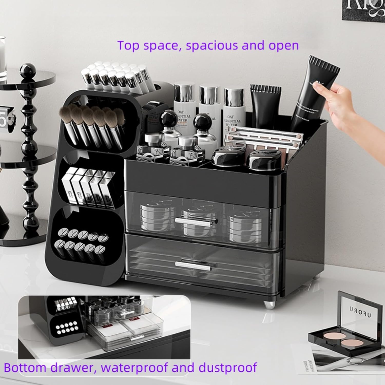 Makeup Organizer with Drawers, Large Capacity Countertop Organizers for Vanity,Bathroom and Bedroom Desk Cosmetics Organizer,Easy To Storage Skincare,Brushes,Lotions,Lipstick (Black) - Image 8