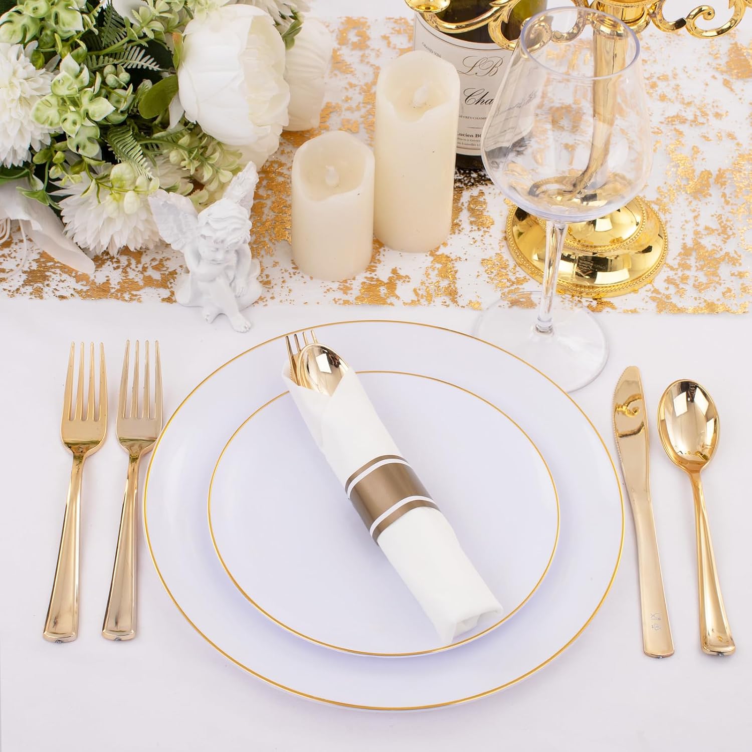 120 Pack Gold Plastic Silverware Wrapped Cutlery Set with Napkin | Heavy Duty Pre Rolled Disposable Gold Utensils Wrapped Flatware Cutlery Set for Wedding, Party & Catering - Image 7