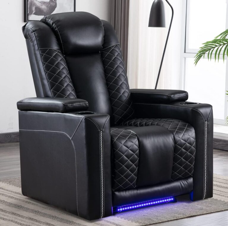 Electric Power Recliner Chairs with USB Ports and Cup Holders, Breathable Faux Leather Home Theater Seating Recliner with Hidden Arm Storage, Ambient Lighting, Black