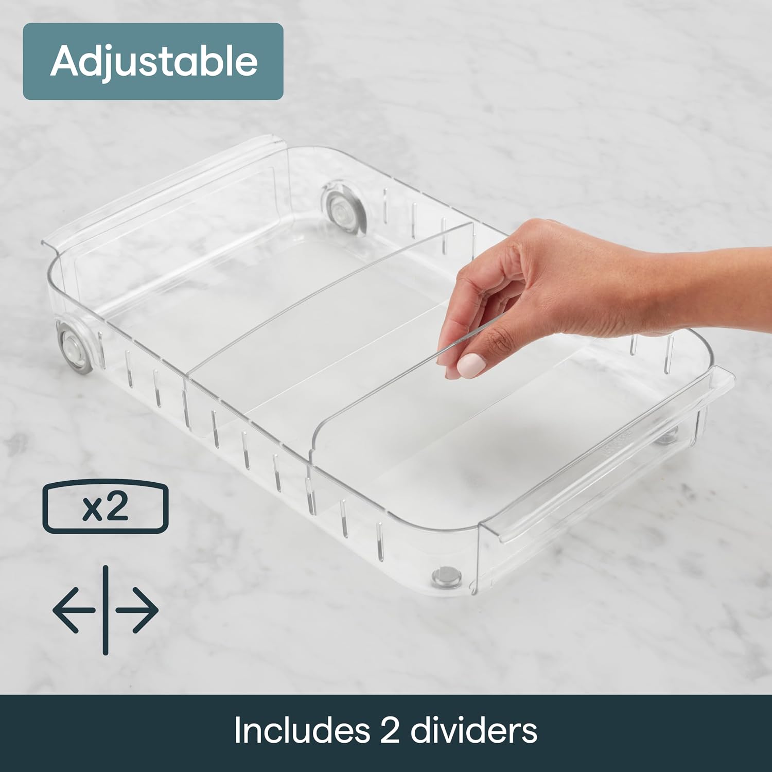 YouCopia RollOut Fridge Caddy BPA-Free Clear Rolling Refrigerator Organizer Bin with Adjustable Dividers and Handles, 9" Wide - Image 3