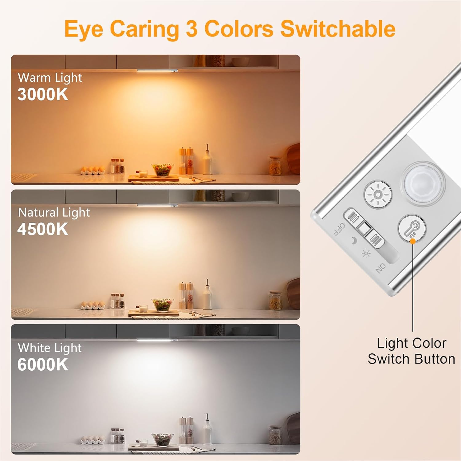 Gritin 10.2inch Under Cabinet Lighting Rechargeable 2 Pack | 3 Color Temps & 5 Brightness,Super Bright,4 Modes,Motion Sensor,Long Lasting - Easy Installation Magnetic Under Closet Lights - Image 4