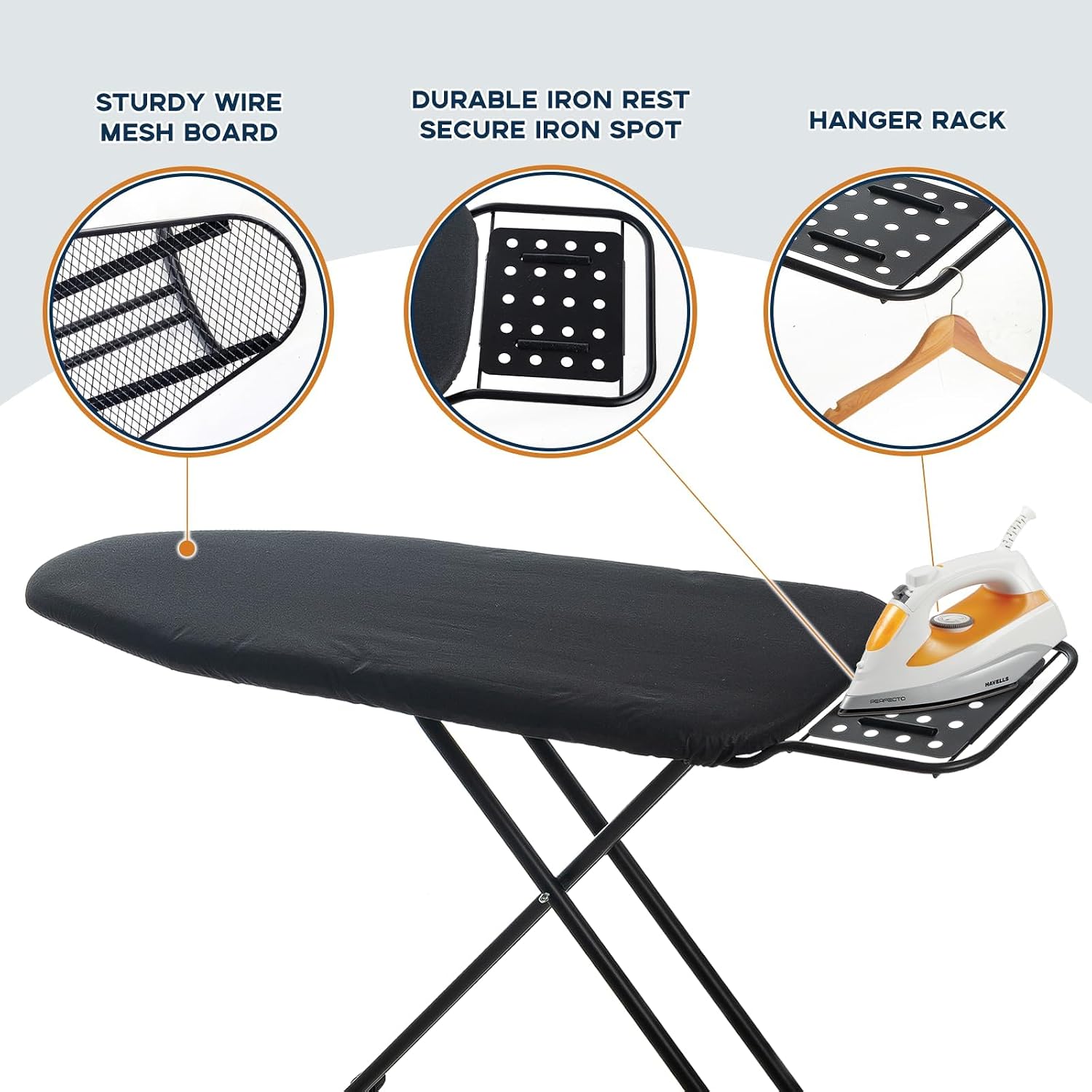 Ironing Board Full Size, RAINHOL Black 54"x13" Compact Ironing Board | Heavy Duty with Iron Rest, Height Adjustable Stand & Heat Resistant Ultra Thick Padding Cover - Image 4