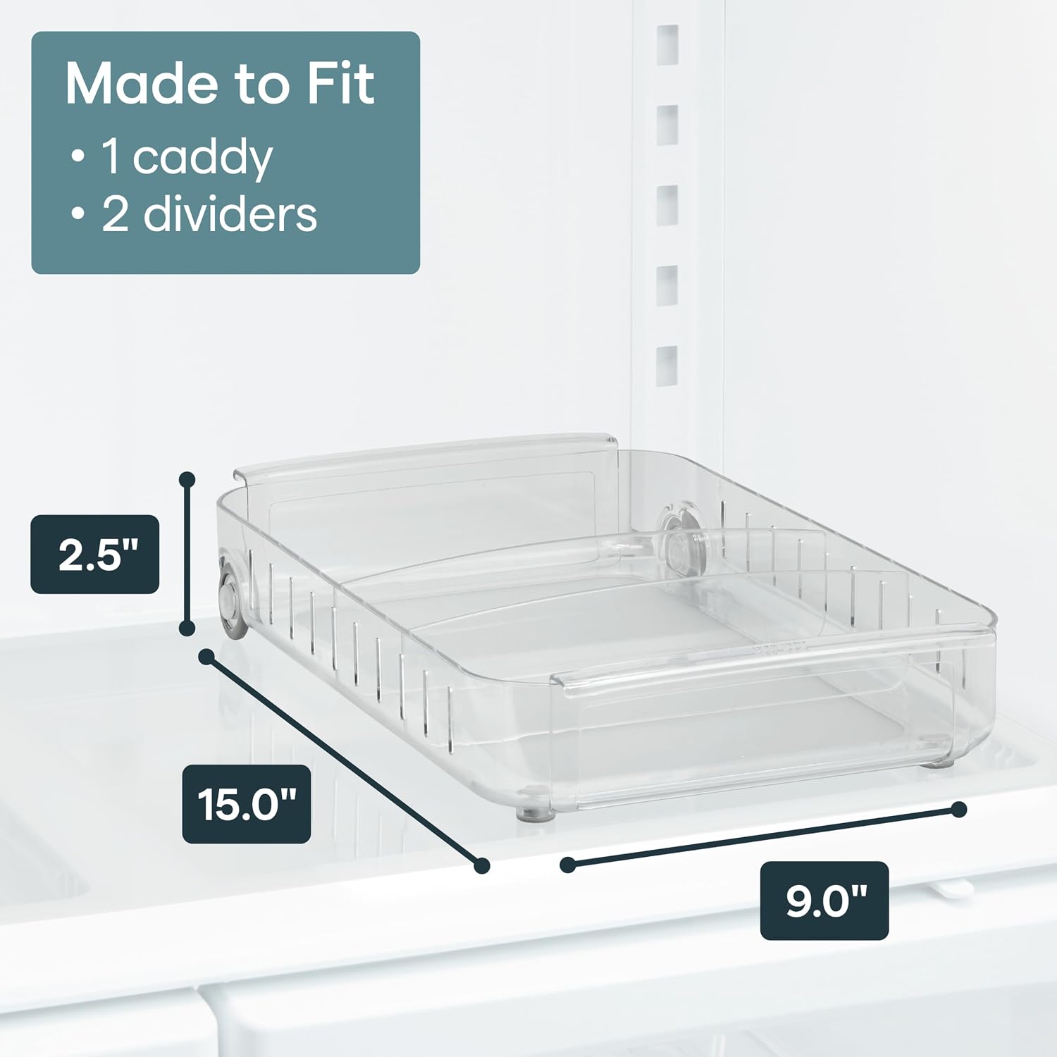 YouCopia RollOut Fridge Caddy BPA-Free Clear Rolling Refrigerator Organizer Bin with Adjustable Dividers and Handles, 9" Wide - Image 5