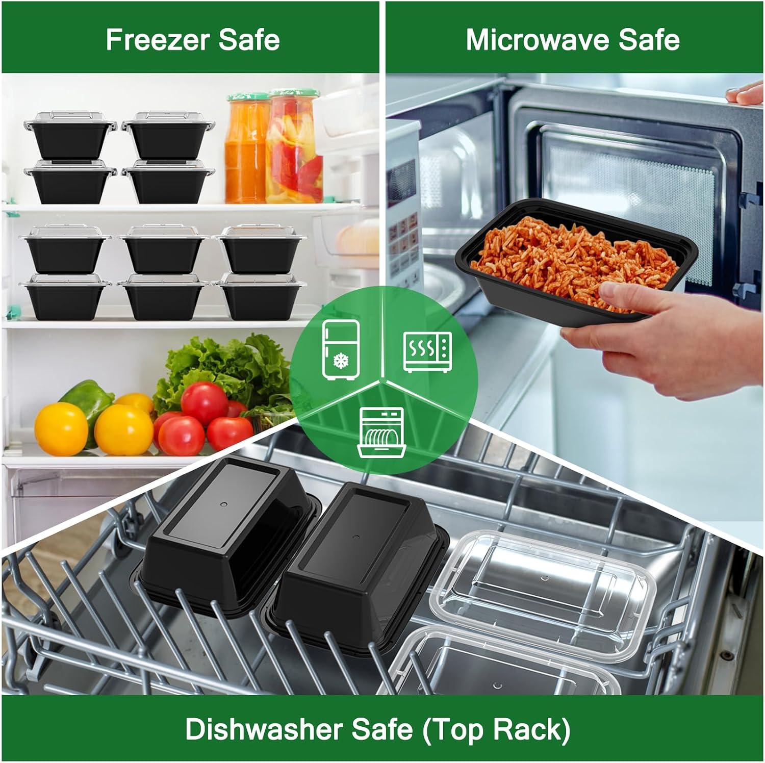 Dealusy 50 Pack (100-Piece) 24 oz Meal Prep Containers Reusable with Lids, Sturdy Leakproof & Food Safe, Microwave, Freezer, Dishwasher Safe Prep Containers, To Go Take Out Plastic Food Storage - Image 5