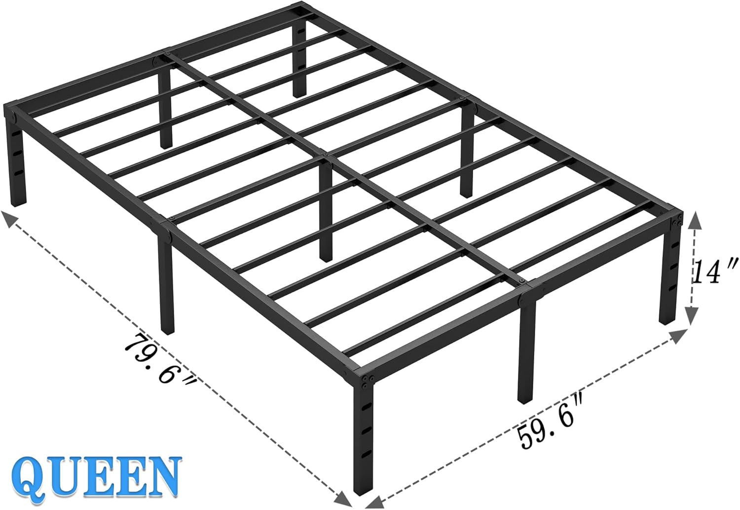 NEW JETO Metal Bed Frame,Queen Size Bed Frame with Storage Space,Heavy Duty Sturdy Mattress Foundation,Easy Assembly,No Box Spring Needed, Black,14 Inch,Queen - Image 3