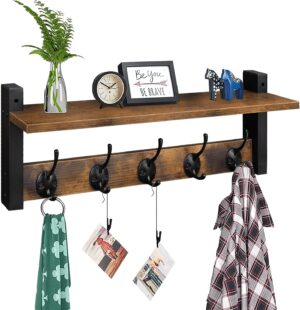Homode Wall Hooks with Shelf, Wood ...