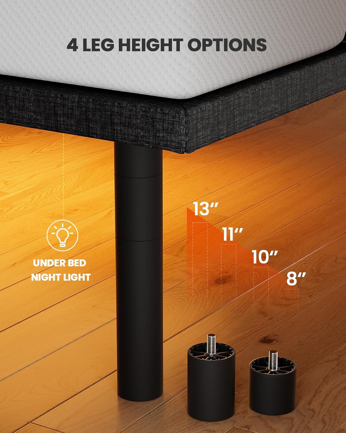 Amada Queen Adjustable Bed Frame with Massage, Head & Foot Incline, Wireless Remote, 4 Built-in USB Ports, LED Night Light, 4 Height-Adjustable Legs, Electric Bed Base, 01B-Q1 - Image 6