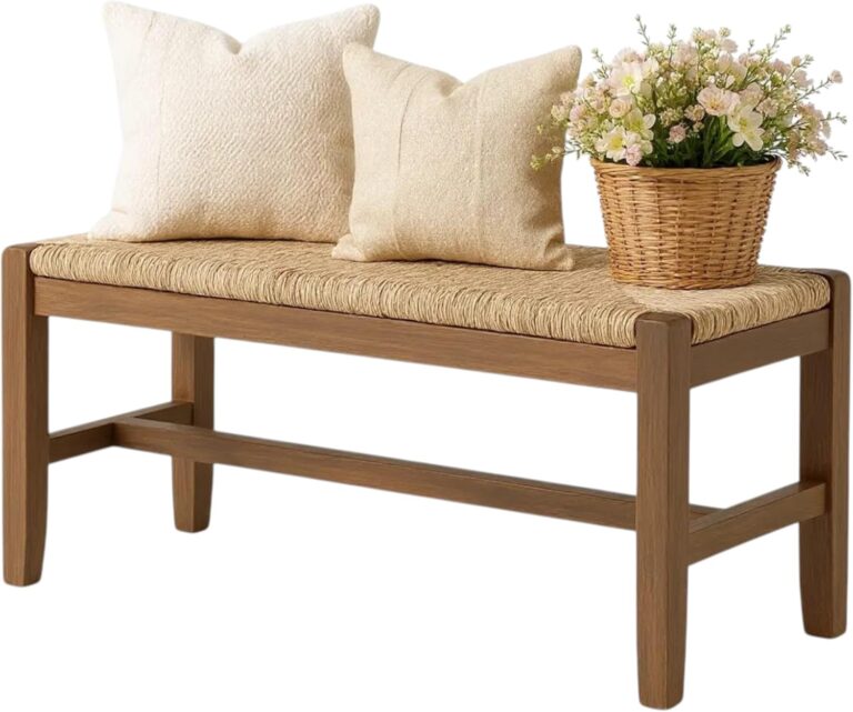 Alaterre Newport Solid Wood Entryway Bench with Rush Seat, Natural | 40” Shoe Bench, Modern Farmhouse Indoor Table Bench with Natural Seagrass Rush Seat, for Mudroom, Dining Room, or Kitchen
