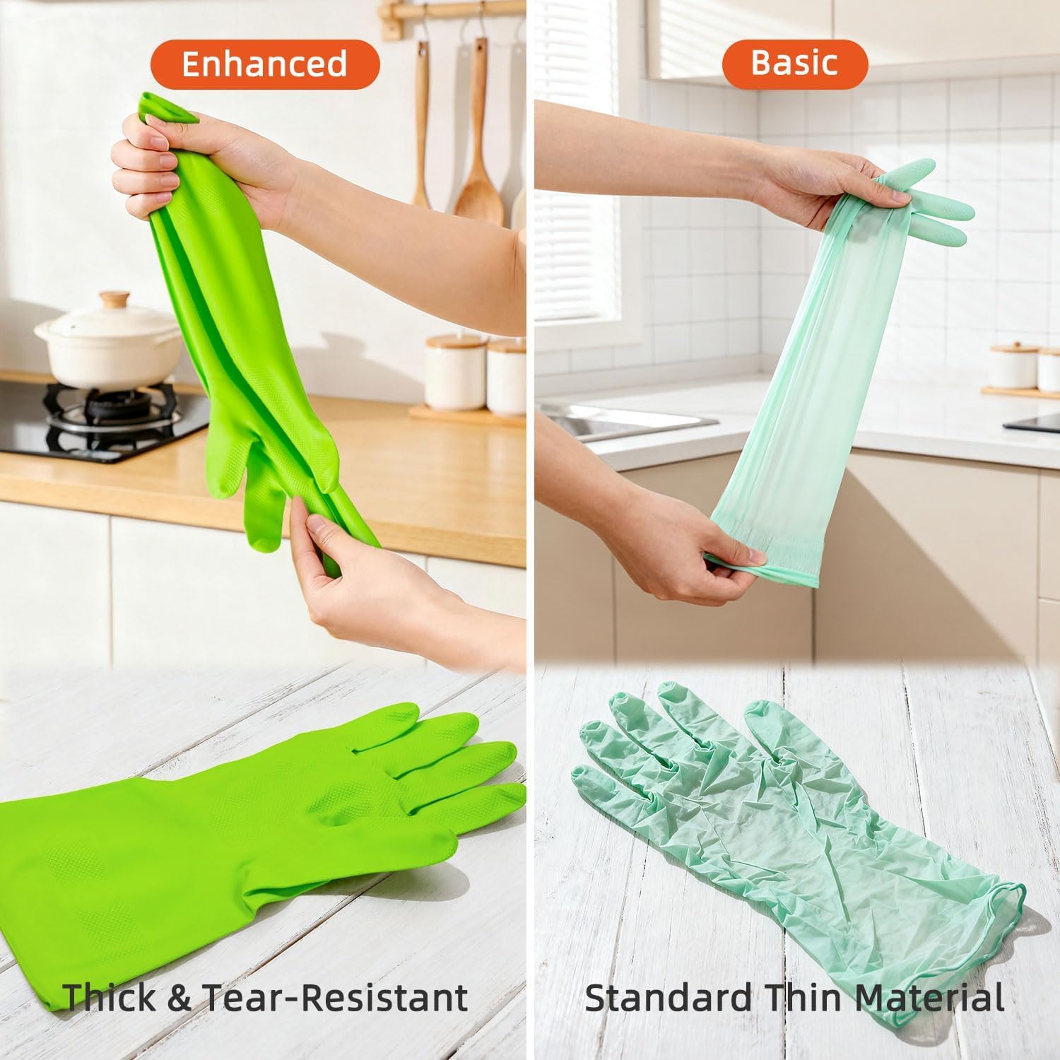 Cleanbear Reusable Dish Washing Rubber Glove Set of 3, Household Cleaning Gloves for Washing - Image 2