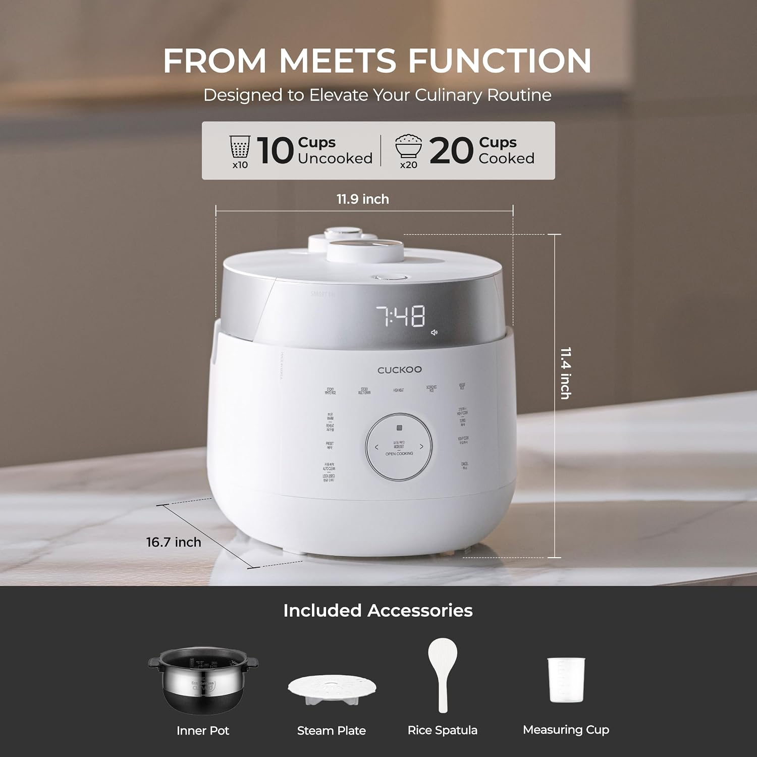 CUCKOO Twin Pressure Induction Rice Cooker, 20-Cup Cooked, CRP-LHTR1009FW | Large 10-Cup Uncooked Capacity, Nonstick Inner Pot, 21 Menus, 12-21 Minute Turbo White Rice, Auto Clean, Made in Korea - Image 3