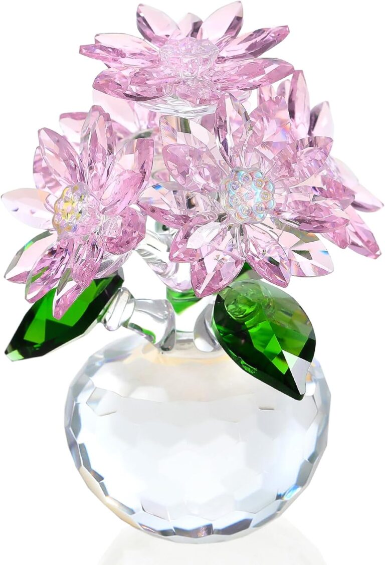 Ornalrist Crystal Pink Daisy Flower Figurine Statue Collectible Glass | Pink Daisy Bouquet, Floral Collectible Decor, Gifts for Friends Women, With 5 Flowers