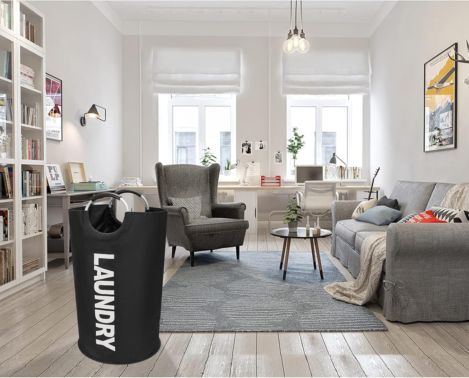 DOKEHOM 90L Large Laundry Basket Bag, Collapsible Tall Hamper, Black | Freestanding tall washing bin & foldable laundry bag. High-capacity clothes storage basket with durable sturdy handles - Image 9