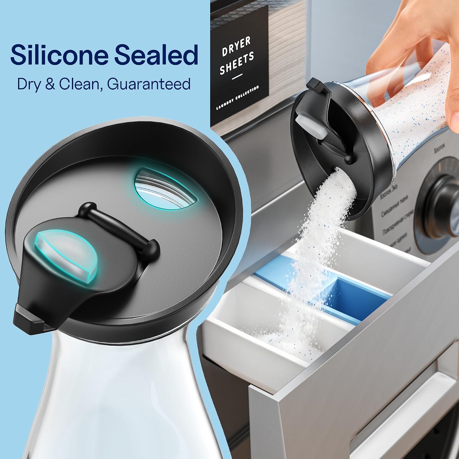 3+1+1 Pack Laundry Pods Container & Dryer Sheet Holder with Lid | 54OZ Soap Detergent Dispenser, Black Laundry Room Organization and Storage - Image 4