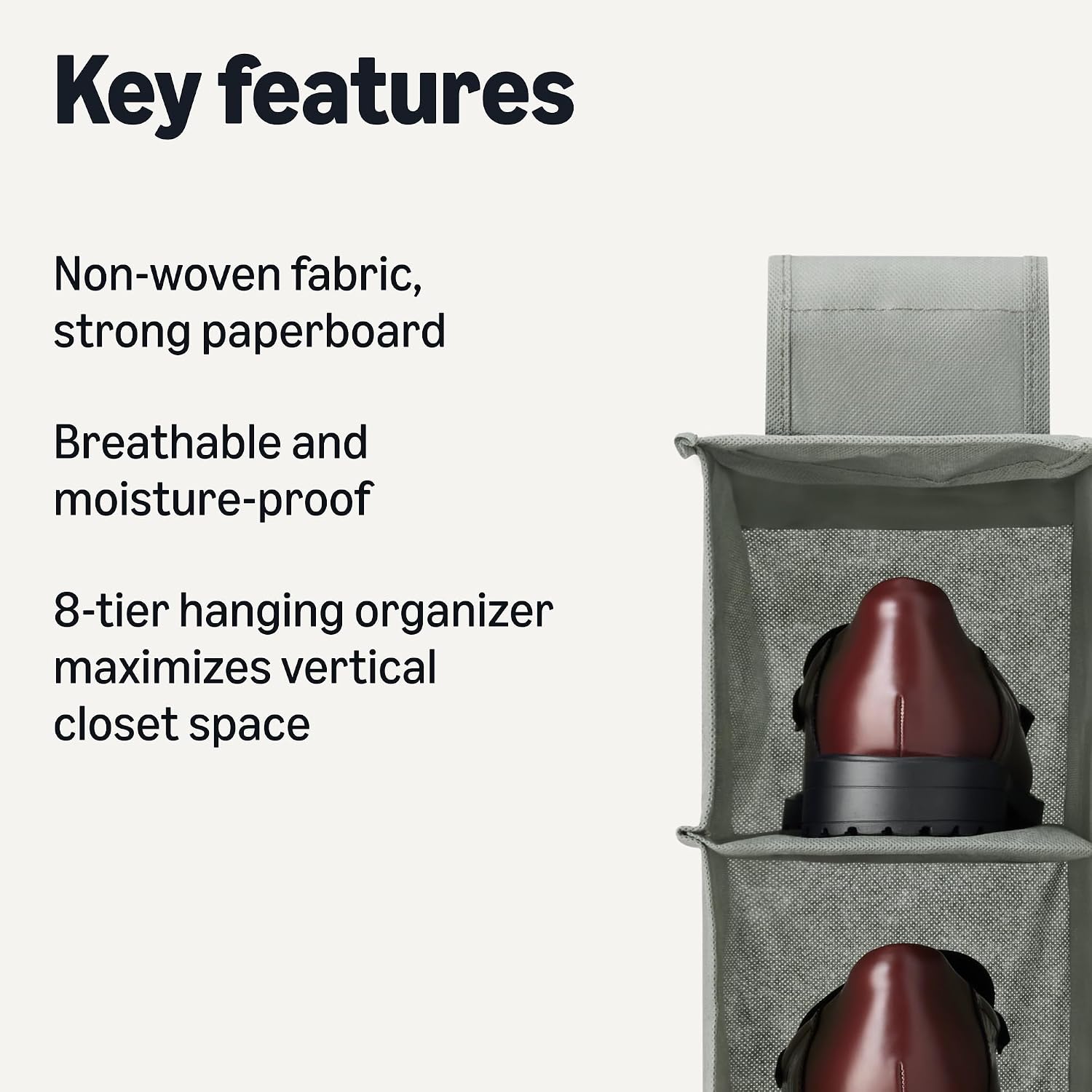 Amazon Basics 8-Tier Hanging Closet Shelf Shoe Organizer, Space Saving Storage, Foldable, 11.5 x 41 x 5.5 in, Dark Grey | for Closet Storage - Image 3